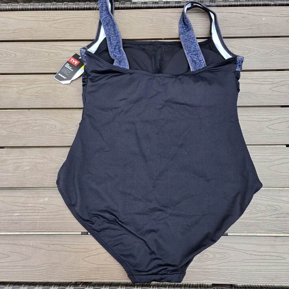 TYR Women's Durafast Elite Black Mantra Square Neck Control Fit Swim Sz 24 New